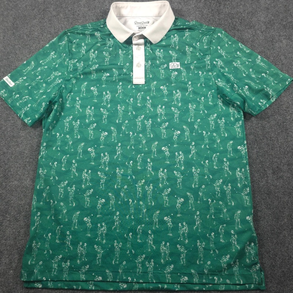 Good Good Golf Polo Shirt Mens M Green Golfer AOP Fighting For Par Stretch